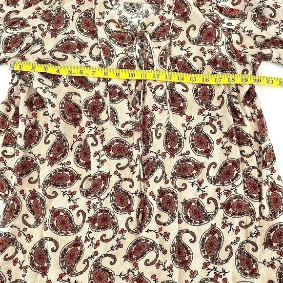 Denim 24/7 Dress Size 14/16 (M) Brown Beige Paisley Rayon Crinkle Laced Bust - Picture 11 of 12